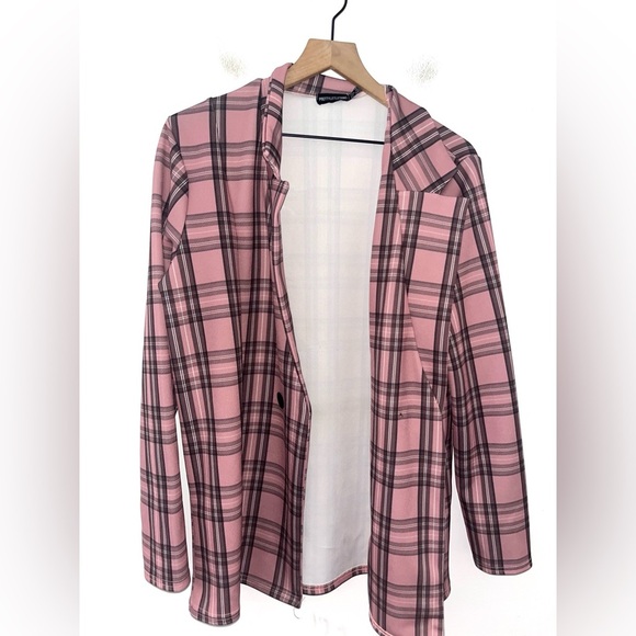 PRETTYLITTLETHING Pink Checkered Boyfriend Blazer Size 12 - Picture 8 of 9